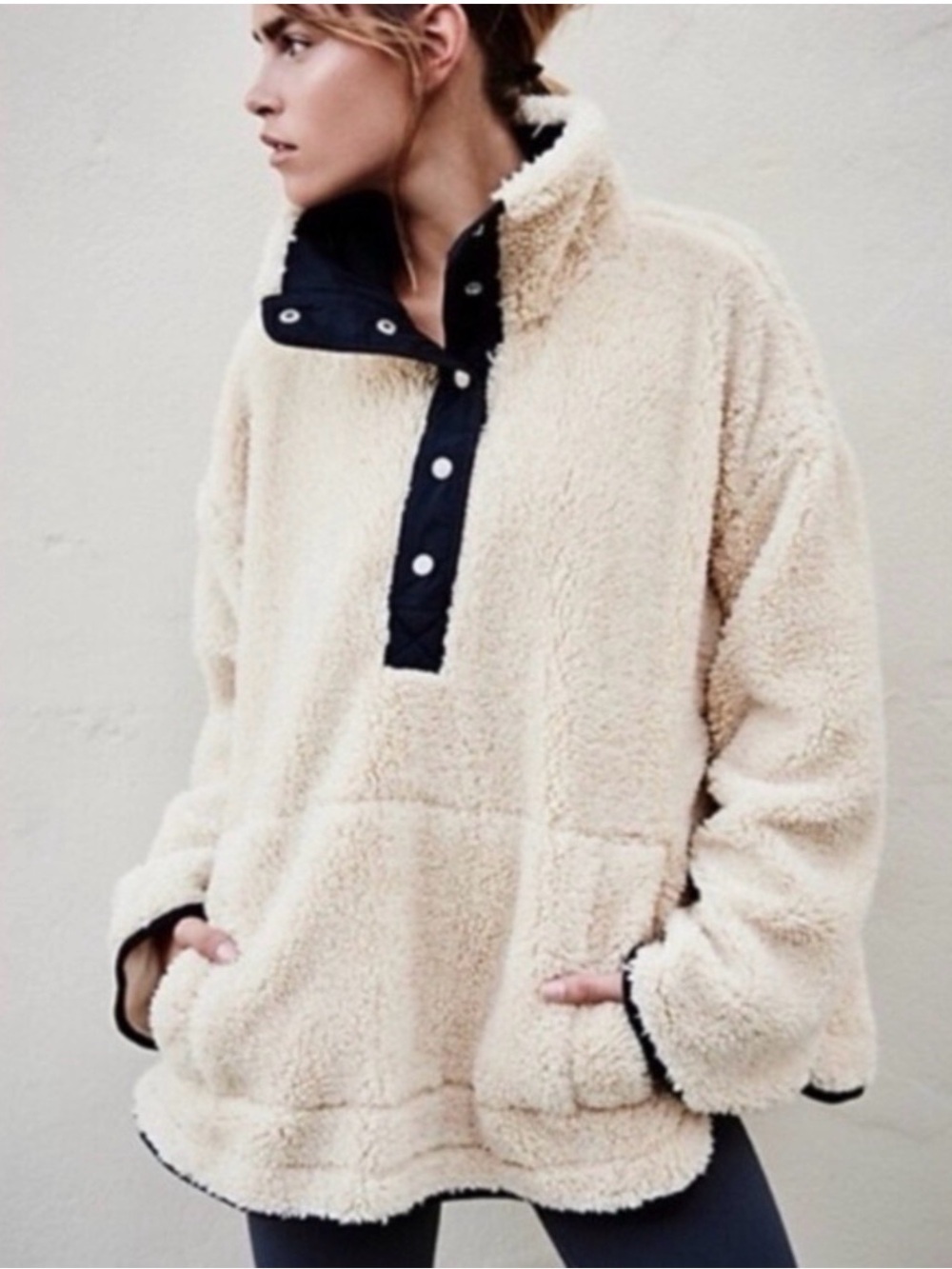 Free People fp movement oh so cozy pullover M/L Snap Fleece Sherpa Fuzzy Soft